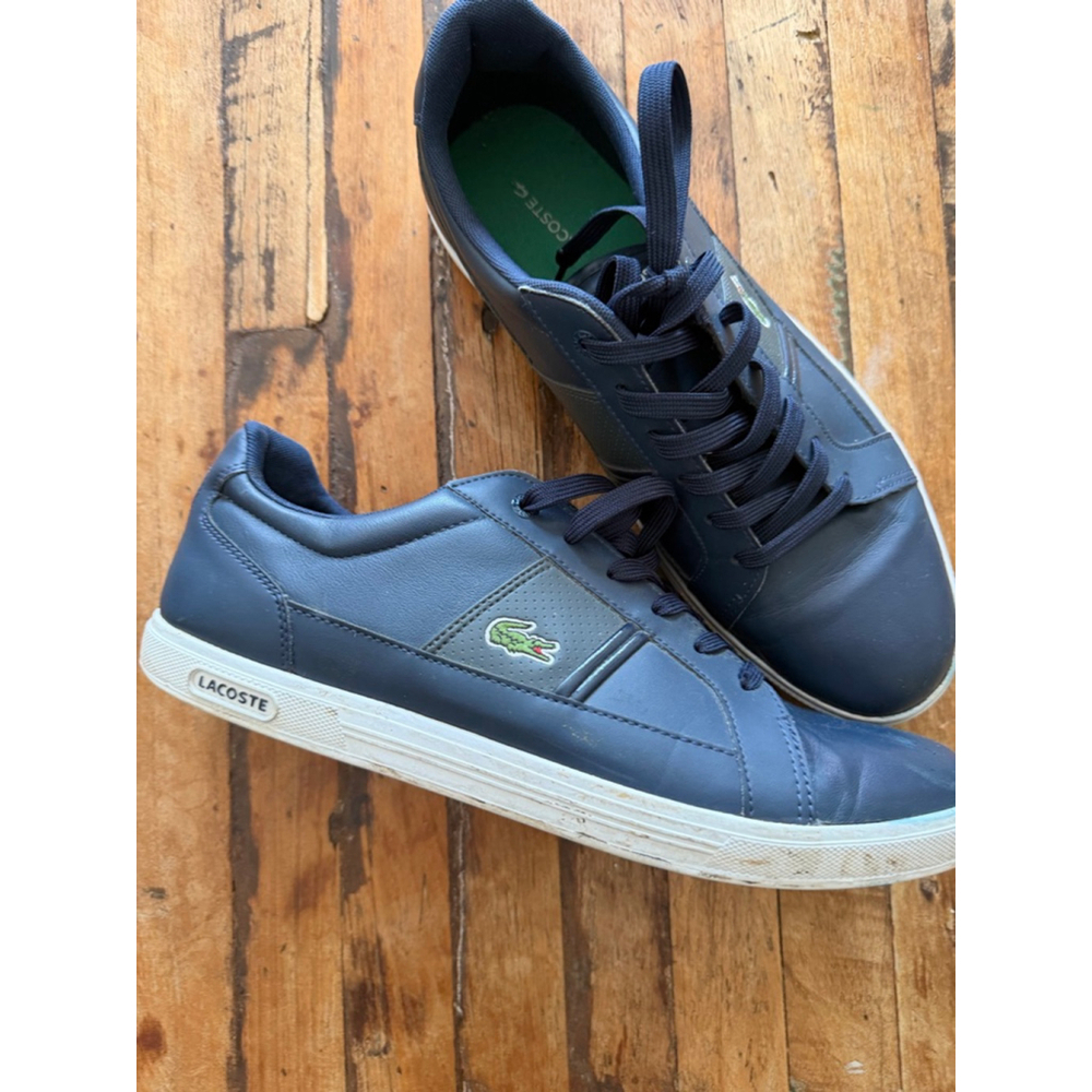 Men's Lacoste Navy Blue Leather Sneakers Size 10.5